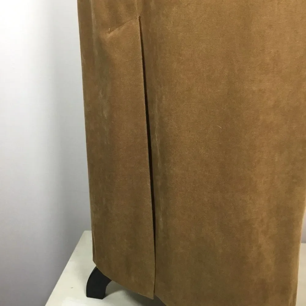 Tan faux suede western country pencil skirt slit in back waist 30” size 8